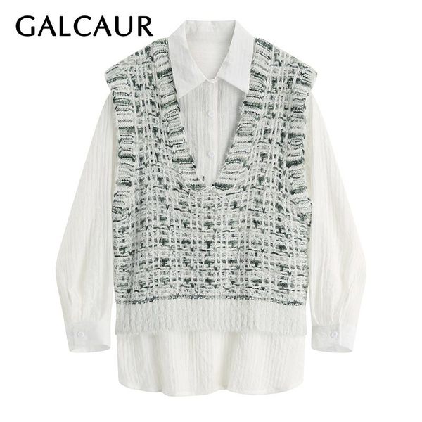 two piece dress galcaur patchwork tweed 2 set women lapel collar long sleeve shirt tank sleeveless v neck vest oversize female suits 2021, White
two piece dress galcaur patchwork tweed 2 set women lapel collar long sleeve shirt tank sleeveless v neck vest oversize female suits 2021, White