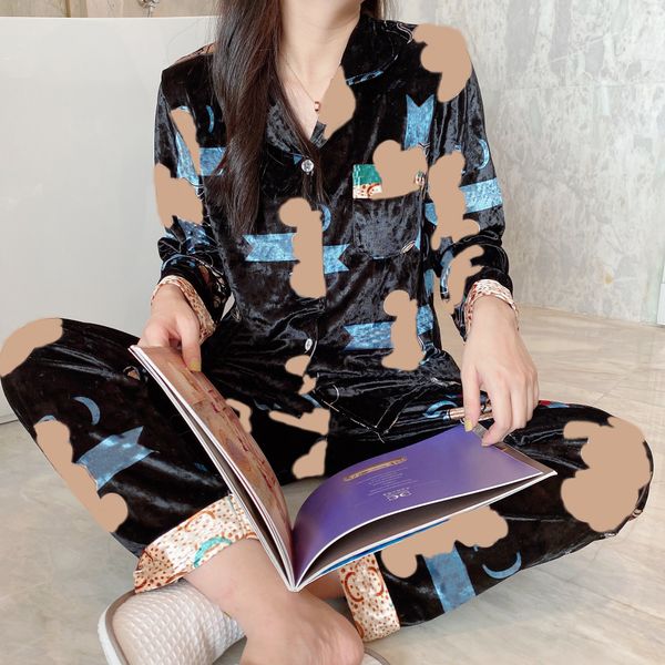 ins style designer velvet pajamas set women long sleeve sleepwear cute cartoon print cardigan home clothes, Black;red
ins style designer velvet pajamas set women long sleeve sleepwear cute cartoon print cardigan home clothes, Black;red