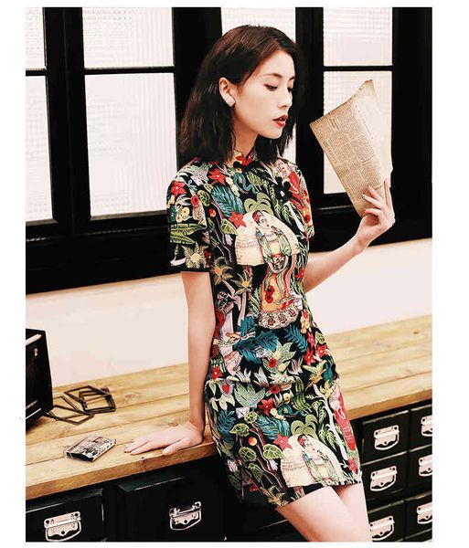 chinese dress women's slim qipao mini cheongsam female vintage retro print button mujer vestido elegant cute dresses, Black;gray
chinese dress women's slim qipao mini cheongsam female vintage retro print button mujer vestido elegant cute dresses, Black;gray