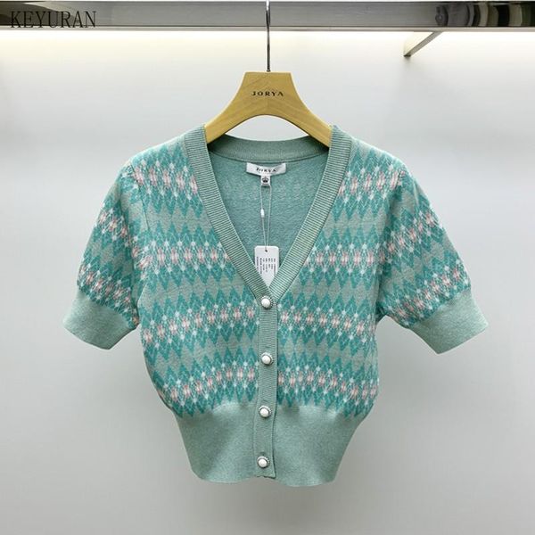 women's knits & tees 2021 summer thin knitted cardigan sweater short sleeve v-neck single-breasted retro contrast light green knitwear, White
women's knits & tees 2021 summer thin knitted cardigan sweater short sleeve v-neck single-breasted retro contrast light green knitwear, White