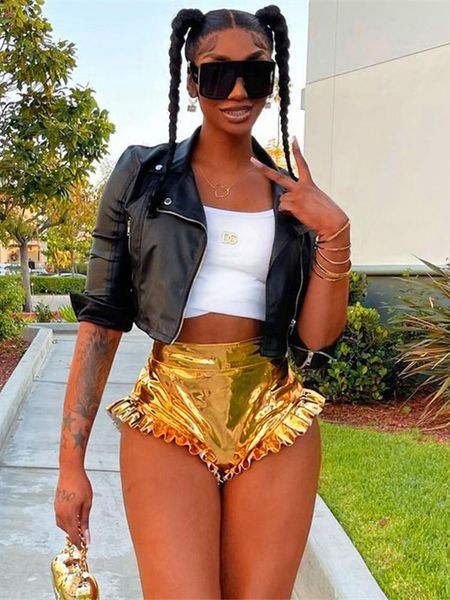 women's shorts joskaa summer ruffle solid holiday zipper pu leather women streetwear high waist night club booty y2k 2021, White;black
women's shorts joskaa summer ruffle solid holiday zipper pu leather women streetwear high waist night club booty y2k 2021, White;black