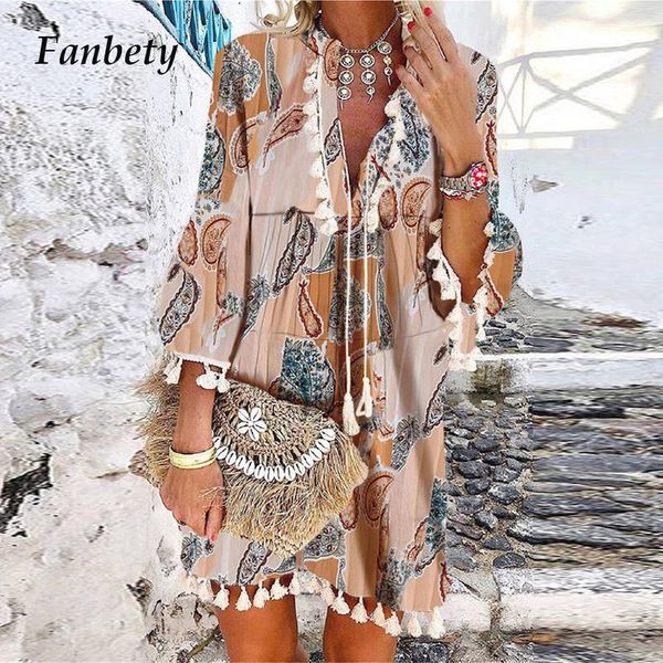 women vintage print v neck tassel mini dress casual loose three quarter sleeve beach 2021 spring summer party femme dresses, Black;gray
women vintage print v neck tassel mini dress casual loose three quarter sleeve beach 2021 spring summer party femme dresses, Black;gray
