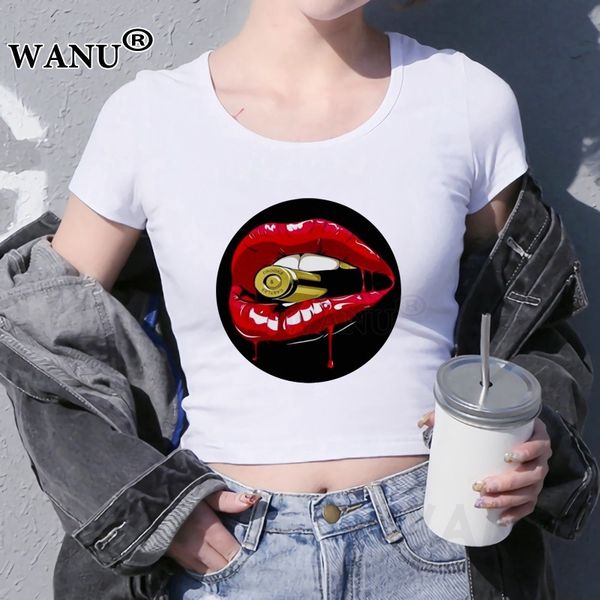 women's t-shirt red lips bullets crop female o-neck short sleeve t-shirts for women high waist slim sport blanc femme b3tf, White
women's t-shirt red lips bullets crop female o-neck short sleeve t-shirts for women high waist slim sport blanc femme b3tf, White