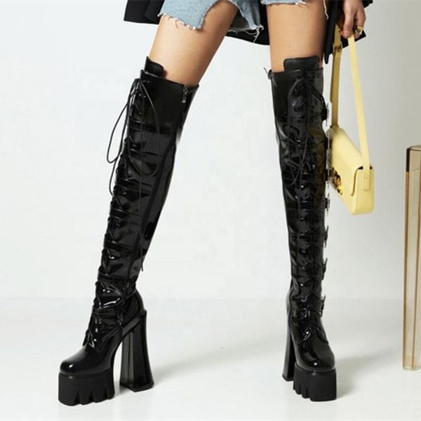 boots fashion designed buckle strap side zipper patent leather over knee high for ladies black platform chunky heel
boots fashion designed buckle strap side zipper patent leather over knee high for ladies black platform chunky heel