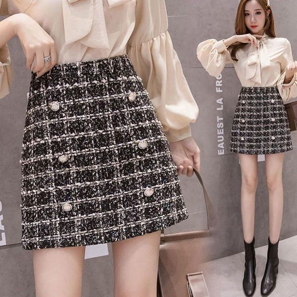 skirts high waist a-line black plaid tweed skirt women style for autumn and winter button mini
skirts high waist a-line black plaid tweed skirt women style for autumn and winter button mini