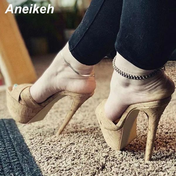 slippers aneikeh 17cm thin heels women 2021 summer platform high heel peep toe fashion slip-on party shoes apricot, Black 
slippers aneikeh 17cm thin heels women 2021 summer platform high heel peep toe fashion slip-on party shoes apricot, Black