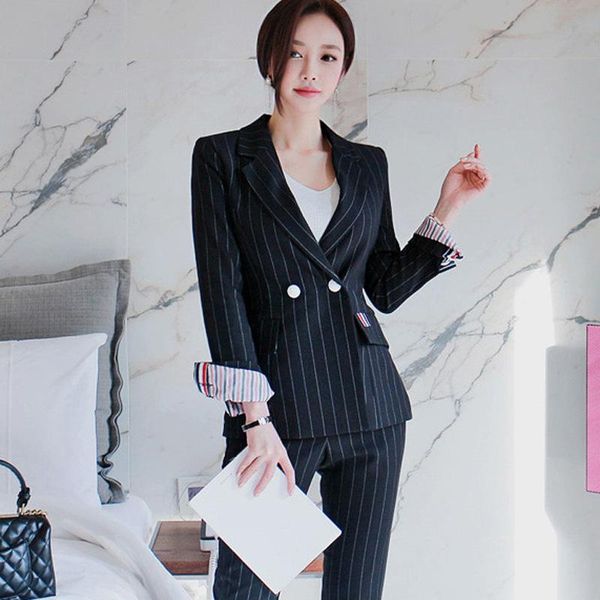 women's suits & blazers 2021 striped suit fashion trousers two-piece double-breasted professional casual autumn and winter, White;black
women's suits & blazers 2021 striped suit fashion trousers two-piece double-breasted professional casual autumn and winter, White;black