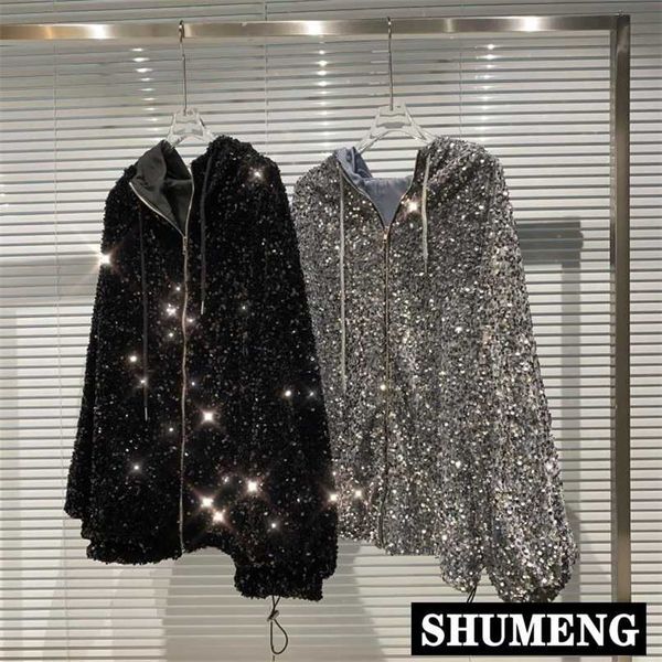 autumn winter sequined shiny hooded drawstring long sleeve zip jacket fashion streetwear women coat loose hoodies 211105, Black;brown
autumn winter sequined shiny hooded drawstring long sleeve zip jacket fashion streetwear women coat loose hoodies 211105, Black;brown