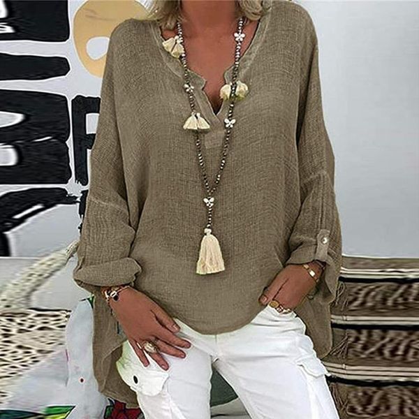 women's blouses & shirts elegant women plus size casual long sleeve solid color loose v-neck shirt blouse linen cotton famale blusas, White
women's blouses & shirts elegant women plus size casual long sleeve solid color loose v-neck shirt blouse linen cotton famale blusas, White