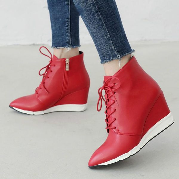 boots winter ankle women zipper wedge high heel short lace up pointed toe shoes ladies fall red size 34-40, Black
boots winter ankle women zipper wedge high heel short lace up pointed toe shoes ladies fall red size 34-40, Black