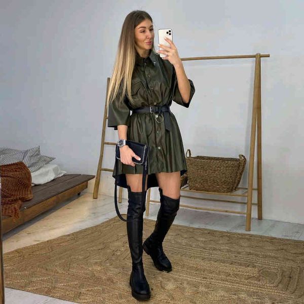 women vintage front button sashes a-line pu dress three quarter sleeve turn down collar solid dress elegant casual new dress 210412, Black;gray
women vintage front button sashes a-line pu dress three quarter sleeve turn down collar solid dress elegant casual new dress 210412, Black;gray