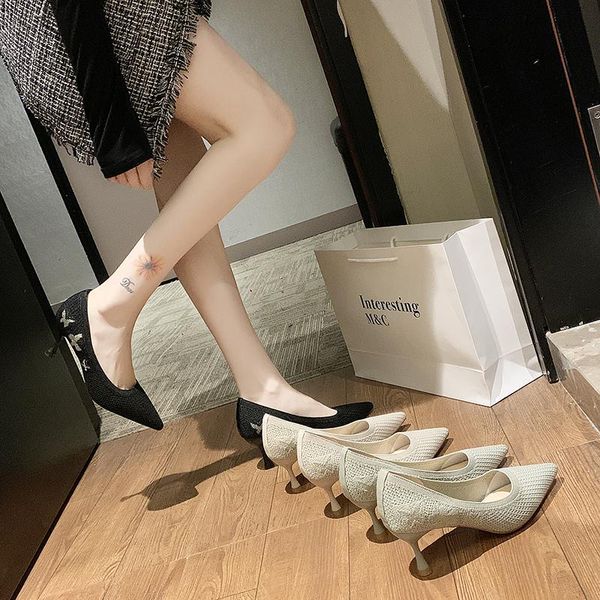 dress shoes pointed single women's tide 2021 summer wild fashion knitted breathable fine heel shallow squat high heels, Black
dress shoes pointed single women's tide 2021 summer wild fashion knitted breathable fine heel shallow squat high heels, Black