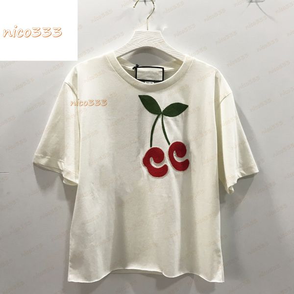g+ spring and summer 21ss tee cherry three-dimensional embroidery short t-shirt cotton fashion age reduction hem trim round neck sleeve size, White;black
g+ spring and summer 21ss tee cherry three-dimensional embroidery short t-shirt cotton fashion age reduction hem trim round neck sleeve size, White;black