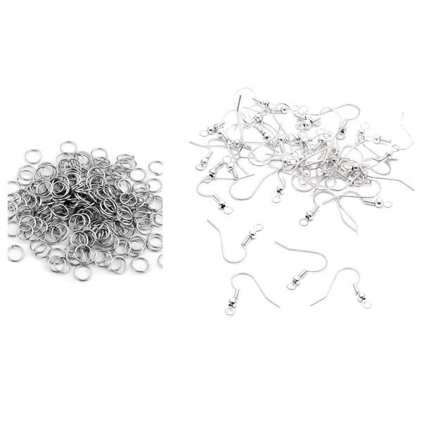 

keychains 1000x silver tone metal jump split rings connectors 8mm & 300pcs alloy earring hooks brackets clamps