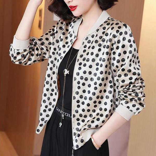 women's jackets autumn print dots solid stand collar zipper coat female long sleeve outwear casual plus size short, Black;brown
women's jackets autumn print dots solid stand collar zipper coat female long sleeve outwear casual plus size short, Black;brown