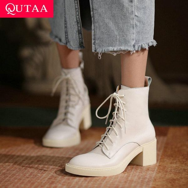 boots qutaa 2022 round toe autumn winter ankle cow leather lace up platform women shoes square high heel short size 34-39, Black
boots qutaa 2022 round toe autumn winter ankle cow leather lace up platform women shoes square high heel short size 34-39, Black