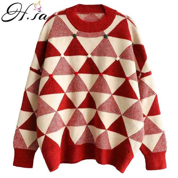 h.sa women winter red white pullover and sweaters oneck geometric jumpers long sleeve patchwork oversized knit 210417, White;black
h.sa women winter red white pullover and sweaters oneck geometric jumpers long sleeve patchwork oversized knit 210417, White;black