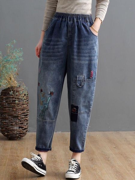 women's jeans 21spring women casual washed vintage embroidery hole bleached loose female wild ankle-length denim pants fashion, Blue
women's jeans 21spring women casual washed vintage embroidery hole bleached loose female wild ankle-length denim pants fashion, Blue