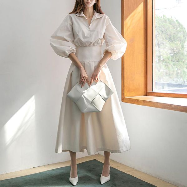 casual dresses vintage puff sleeve women dress spring elastic waist big swing party autumn office lady solid color long, Black;gray
casual dresses vintage puff sleeve women dress spring elastic waist big swing party autumn office lady solid color long, Black;gray