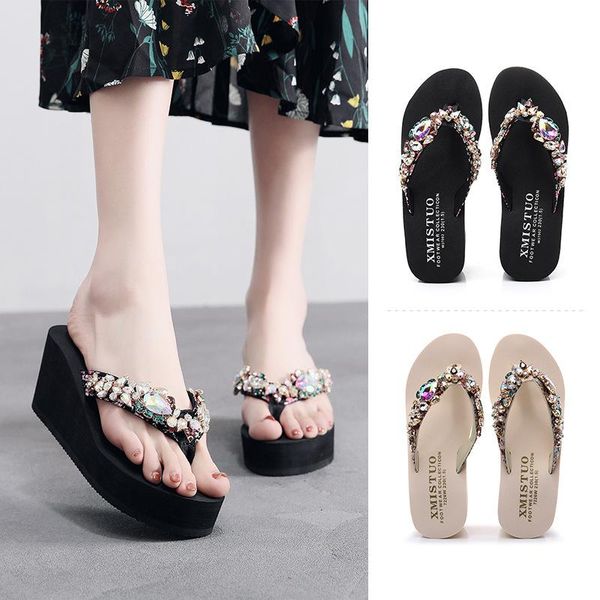 slippers rhinestone women high heel flip-flops super light shinning female beach shoes outdoor summer non-slip woman, Black
slippers rhinestone women high heel flip-flops super light shinning female beach shoes outdoor summer non-slip woman, Black