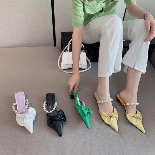slippers fashion women pointed toe bow design thin low heeled pearl chain elegant summer slides mules shoes comfortable, Black
slippers fashion women pointed toe bow design thin low heeled pearl chain elegant summer slides mules shoes comfortable, Black