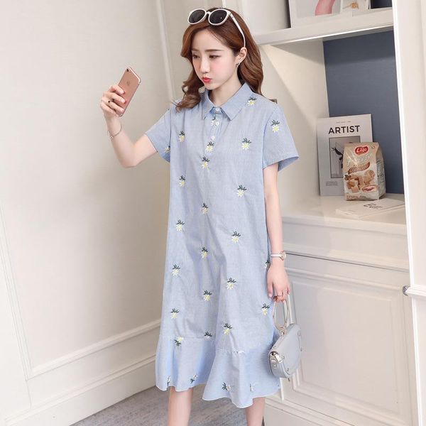 maternity dresses dress summer style short-sleeved shirt cotton and linen striped embroidered tail vestido feminino, White
maternity dresses dress summer style short-sleeved shirt cotton and linen striped embroidered tail vestido feminino, White