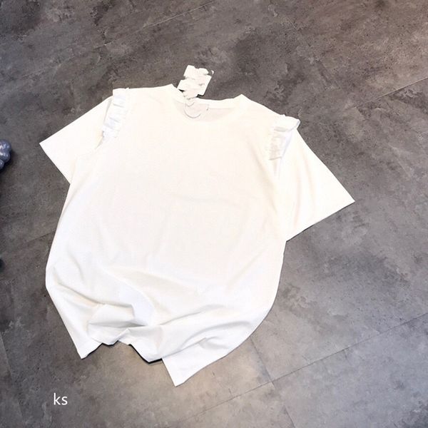 21 summer new solid color ruffle splicing flying t-shirt femininity commuting short sleeve, White
21 summer new solid color ruffle splicing flying t-shirt femininity commuting short sleeve, White