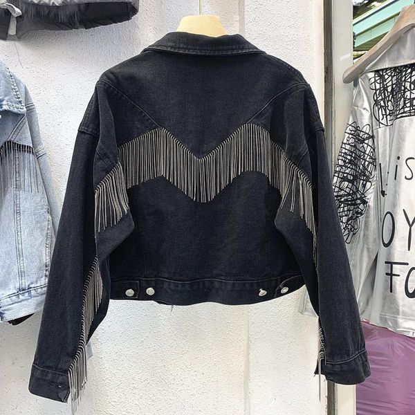 women's jackets denim short jacket fad spring fall chains fringe loose high-waist jeans female black jean coats students coat, Black;brown
women's jackets denim short jacket fad spring fall chains fringe loose high-waist jeans female black jean coats students coat, Black;brown