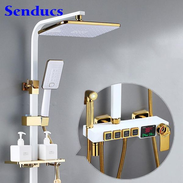 cold digital shower system white gold bathroom thermostatic set solid brass bathtub mixer faucets sets
cold digital shower system white gold bathroom thermostatic set solid brass bathtub mixer faucets sets
