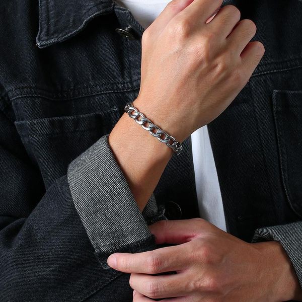link, chain letapi hip hop men's bracelets stainless steel cuban link couple bracelet for women hand punk jewelry, Black
link, chain letapi hip hop men's bracelets stainless steel cuban link couple bracelet for women hand punk jewelry, Black