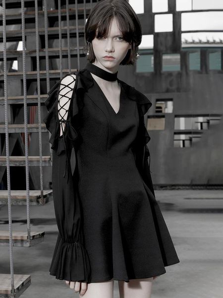 casual dresses punk rave girl's deep v-neck ruffled sleeve dress fashion gothic daily chiffon slim long, Black;gray
casual dresses punk rave girl's deep v-neck ruffled sleeve dress fashion gothic daily chiffon slim long, Black;gray