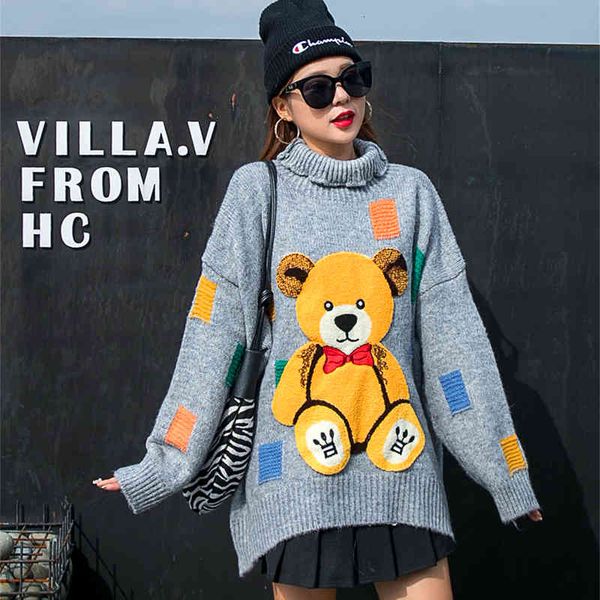 heavy european station bear industry high-neck patch woman's sweater loose lazybones style outward heavyset knitted shirt, White;black
heavy european station bear industry high-neck patch woman's sweater loose lazybones style outward heavyset knitted shirt, White;black