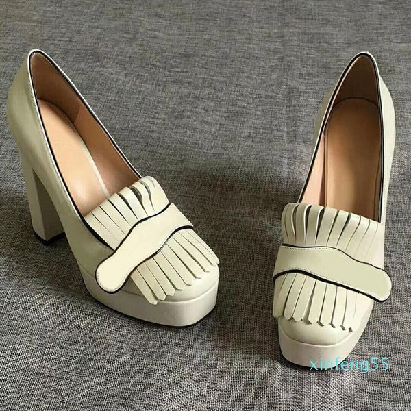women high heels platform pump with fringe marmont shoes vintage white leather toe pumps double tone hardware 3.3" 4.5" height, Black
women high heels platform pump with fringe marmont shoes vintage white leather toe pumps double tone hardware 3.3" 4.5" height, Black