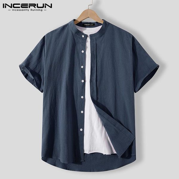 men's casual shirts incerun 2021 men shirt solid color stand collar button cotton short sleeve clothing harajuku summer camisa masculin, White;black
men's casual shirts incerun 2021 men shirt solid color stand collar button cotton short sleeve clothing harajuku summer camisa masculin, White;black