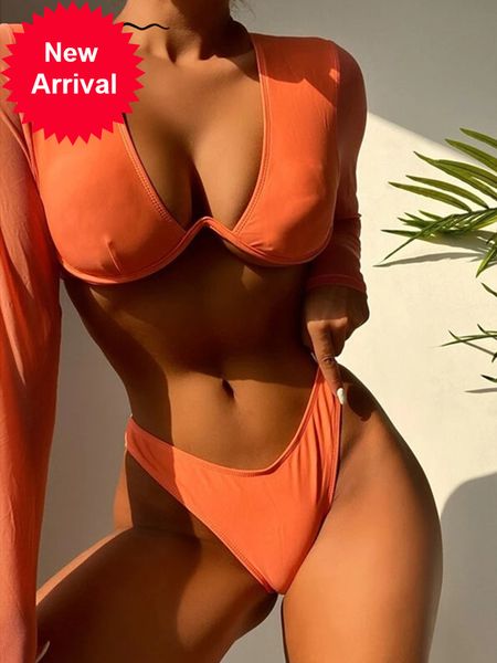new solid push up bikinis long sleeve swimsuit women high cut bathing suit conjunto biquinis feminino trajes de baño mujer 2022, White;black
new solid push up bikinis long sleeve swimsuit women high cut bathing suit conjunto biquinis feminino trajes de baño mujer 2022, White;black