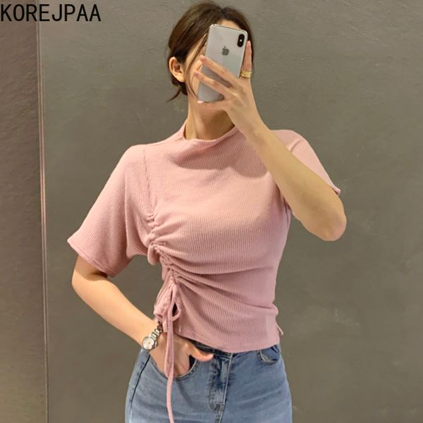 women t-shirt summer korean chic temperament gentle stand-up collar pleated drawstring tie short-sleeved sweater 210514, White
women t-shirt summer korean chic temperament gentle stand-up collar pleated drawstring tie short-sleeved sweater 210514, White