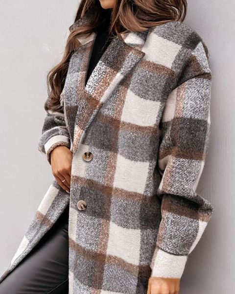 women's wool & blends autumn and winter 2021 long sleeve medium length plaid printed shirt coat, Black
women's wool & blends autumn and winter 2021 long sleeve medium length plaid printed shirt coat, Black