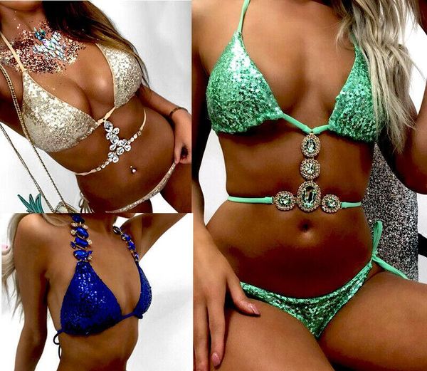 women's swimwear women bikini crystal rhinestones glitter diamond gems swimsuit halter sequin bandage push up bathing, White;black
women's swimwear women bikini crystal rhinestones glitter diamond gems swimsuit halter sequin bandage push up bathing, White;black