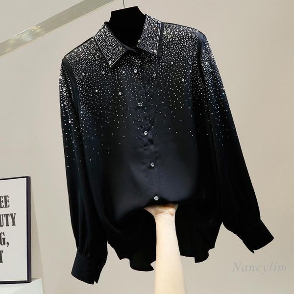 women's blouses & shirts diamond studded by hand heavy embroidery drilling lapel loose single-breasted long sleeve shirt temperamental, White
women's blouses & shirts diamond studded by hand heavy embroidery drilling lapel loose single-breasted long sleeve shirt temperamental, White