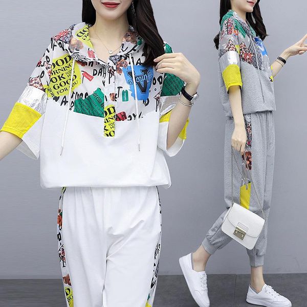 summer women sportwear tracksuit short sleeve hooded and pants casual two piece sets large plus size matching set outfits dress, White
summer women sportwear tracksuit short sleeve hooded and pants casual two piece sets large plus size matching set outfits dress, White
