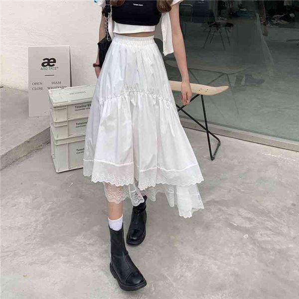black gothic lace stitching irregular pleated women skirt white vintage high waist long midi skirt korean solid harajuku summer
black gothic lace stitching irregular pleated women skirt white vintage high waist long midi skirt korean solid harajuku summer