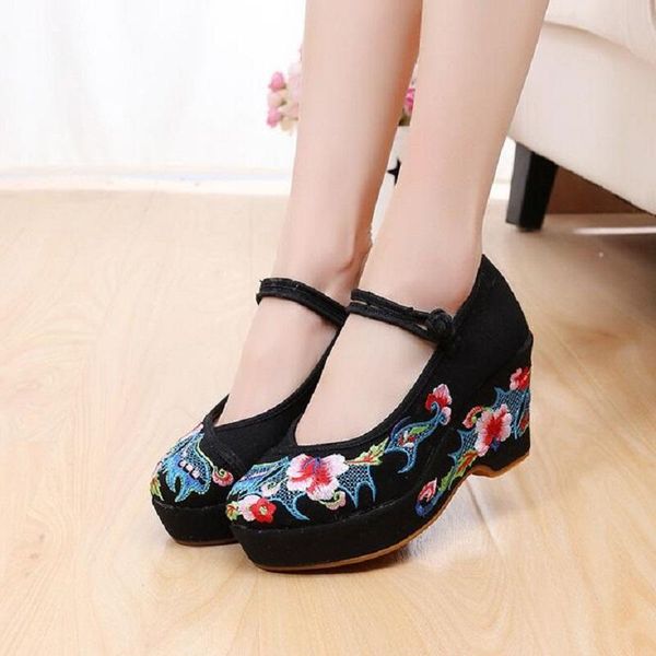 dress shoes spring autumn china style retro wedges platform embroider buckle strap shallow canvas women pumps ladies casual 0719, Black
dress shoes spring autumn china style retro wedges platform embroider buckle strap shallow canvas women pumps ladies casual 0719, Black