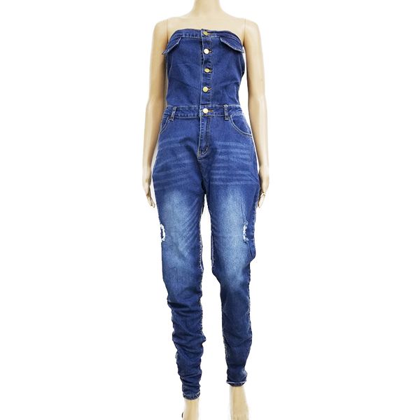 women off shoulder jeans rompers fashion strapless buttons long slim denim womens jumpsuits overalls, Black;white
women off shoulder jeans rompers fashion strapless buttons long slim denim womens jumpsuits overalls, Black;white
