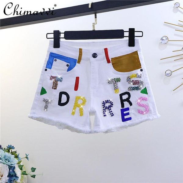 women's shorts 2021 summer beaded letter-printing slimming frayed hem women high elastic waist white denim, White;black
women's shorts 2021 summer beaded letter-printing slimming frayed hem women high elastic waist white denim, White;black