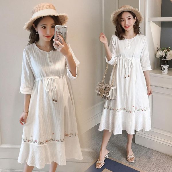 embroidery cotton maternity long dress summer fashion slim waist clothes for pregnant women elegant pregnancy clothing dresses, White
embroidery cotton maternity long dress summer fashion slim waist clothes for pregnant women elegant pregnancy clothing dresses, White