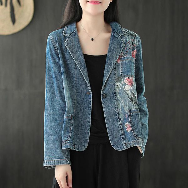 women's suits & blazers fairynatural autumn spring oversized ladies denim print floral jackets women retro loose coats fashion korean, White;black
women's suits & blazers fairynatural autumn spring oversized ladies denim print floral jackets women retro loose coats fashion korean, White;black