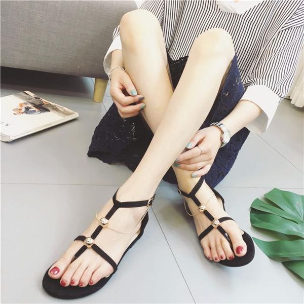 fahsion cover heel t-strap sandals women zip solid metal decoration rome flat summer ladies shoes, Black
fahsion cover heel t-strap sandals women zip solid metal decoration rome flat summer ladies shoes, Black