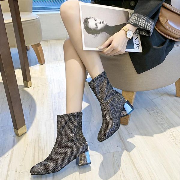 new crystal bling ankle boots fashion women boots square mid heels shoes woman autumn winter female sock plus size, Black
new crystal bling ankle boots fashion women boots square mid heels shoes woman autumn winter female sock plus size, Black