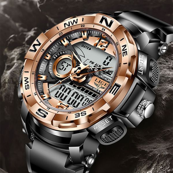 2021 lige new men watch brand luxury fashion dual display wristwatch analog digital sport waterproof clock relogio masculino, Silver 
2021 lige new men watch brand luxury fashion dual display wristwatch analog digital sport waterproof clock relogio masculino, Silver