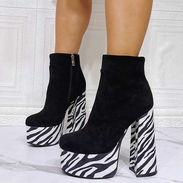 boots short suede winter women's shoes booty trendy zebra print thick sole platform ankle high heel big size 47, Black
boots short suede winter women's shoes booty trendy zebra print thick sole platform ankle high heel big size 47, Black